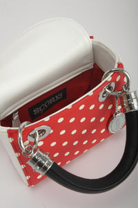 SCORE! Jacqui Classic Top Handle Crossbody Satchel - Red and White with Black Handles