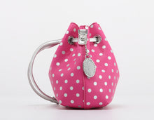 SCORE! Sarah Jean Small Crossbody Polka dot BoHo Bucket Bag - Pink and Silver  Phi Mu sorority sisters or for Breast Cancer Awareness Support