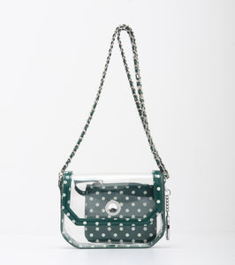 SCORE! Chrissy Small Designer Clear Crossbody Bag - Green and White