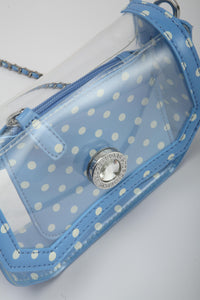 SCORE! Chrissy Small Designer Clear Crossbody Bag - Light Blue and White