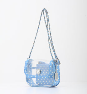SCORE! Chrissy Small Designer Clear Crossbody Bag - Light Blue and White