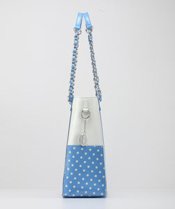 SCORE! Andrea Large Clear Designer Tote for School, Work, Travel- Light Blue and White