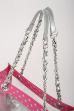 SCORE! Andrea Large Clear Designer Tote for School, Work, Travel - Pink and Silver