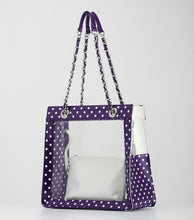 SCORE! Andrea Large Clear Designer Tote for School, Work, Travel - Royal Purple and White