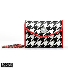SCORE! Eva Designer Crossbody Clutch - Black and White Houndstooth with Racing Red