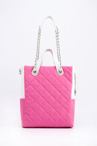 SCORE!'s Kat Travel Tote for Business, Work, or School Quilted Shoulder Bag - Pink and White