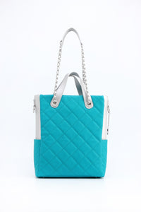 SCORE!'s Kat Travel Tote for Business, Work, or School Quilted Shoulder Bag- Turquoise and Silver
