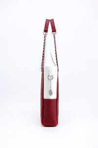 SCORE!'s Kat Travel Tote for Business, Work, or School Quilted Shoulder Bag - Maroon and White