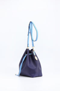 SCORE! Sarah Crossbody Large BoHo Bucket Bag - Navy Blue & Light Blue