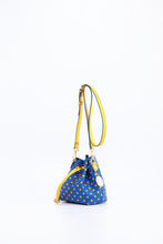 SCORE! Sarah Jean Small Crossbody Polka dot BoHo Bucket Bag- Royal Blue and Gold Yellow  Tri Delt Delta Delta Delta sorority sisters, or a sports bar with friends to watch University of Nebraska Kearney, Ithaca College, Delaware Fighting Blue Hens, Morehead State Eagles, Kansas City Roos, South Dakota State Jackrabbits, San Jose State Spartans, North Carolina A&T Aggies, Kent State Golden Flashes, McNeese State Cowboys