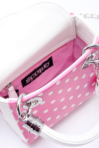 SCORE! Jacqui Classic Top Handle Crossbody Satchel - Pink and White