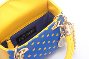 SCORE! Jacqui Classic Top Handle Crossbody Satchel - Royal Blue and Yellow Gold