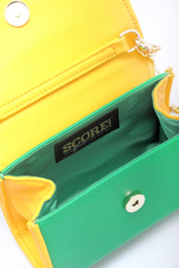 SCORE! Eva Designer Crossbody Clutch - Bright Green and Gold Yellow
