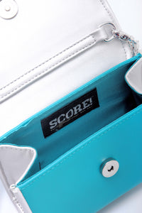 SCORE! Eva Designer Crossbody Clutch - Turquoise and Silver