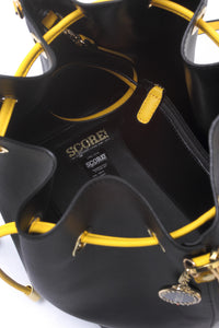 SCORE! Sarah Jean Crossbody Large BoHo Bucket Bag - Black and Gold Yellow