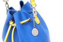 SCORE! Sarah Jean Crossbody Large BoHo Bucket Bag - Royal Blue and Gold Yellow