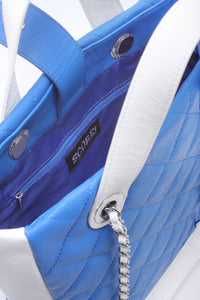 SCORE!'s Kat Travel Tote for Business, Work, or School Quilted Shoulder Bag - Imperial Royal Blue and White