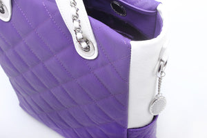 SCORE!'s Kat Travel Tote for Business, Work, or School Quilted Shoulder Bag - Purple and White