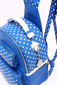 SCORE! Natalie Michelle Medium Polka Dot Designer Backpack - Royal Blue and White