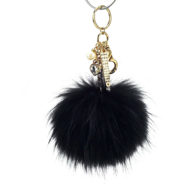 Fur Charm Puff Ball Purse Keychain Black | CreateConfidence