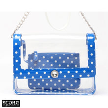 SCORE! Chrissy Medium Designer Clear Cross-body Bag - Royal Blue and White