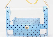 SCORE! Chrissy Medium Designer Clear Cross-body Bag - Light Blue, Navy Blue and  Yellow Gold