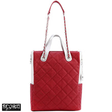SCORE!'s Kat Travel Tote for Business, Work, or School Quilted Shoulder Bag - Maroon and Silver