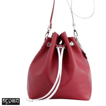 SCORE! Sarah Jean Crossbody Large BoHo Bucket Bag - Maroon Crimson and White