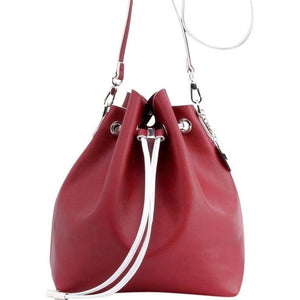 SCORE! Sarah Crossbody Large BoHo Bucket Bag - Maroon Crimson & Silver