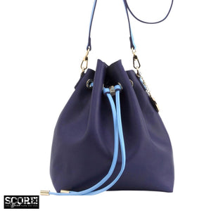 SCORE! Sarah Crossbody Large BoHo Bucket Bag - Navy Blue & Light Blue