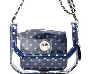 SCORE! Chrissy Small Designer Clear Crossbody Bag - Navy Blue and Gold