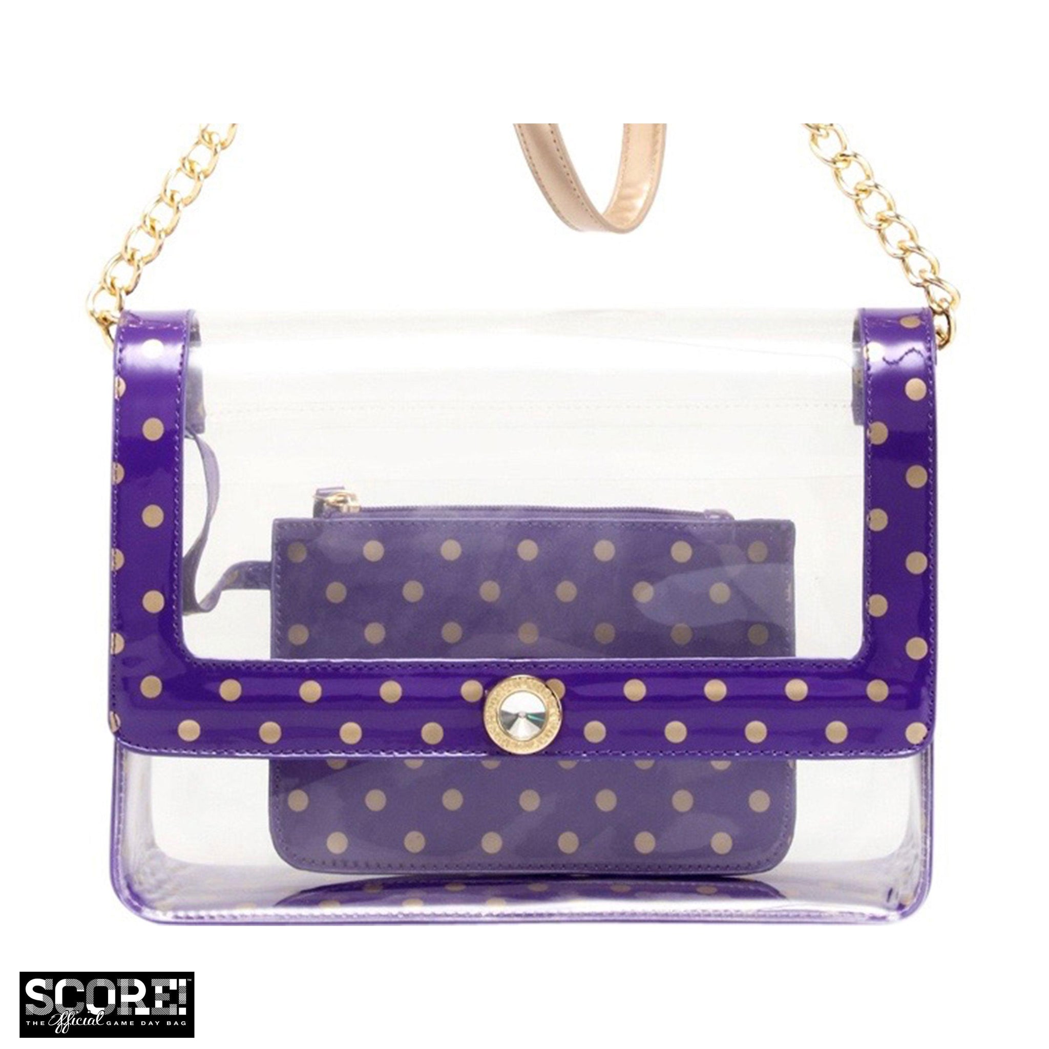 SCORE! The Official Game Day Bag SCORE! Moniqua Large Designer Clear  Crossbody Satchel - Royal Purple and