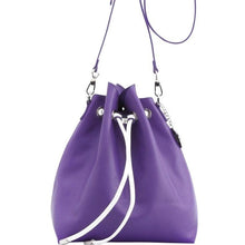 SCORE! Sarah Jean Crossbody Large BoHo Bucket Bag - Purple and White