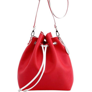SCORE! Sarah Jean Crossbody Large BoHo Bucket Bag - Red and White