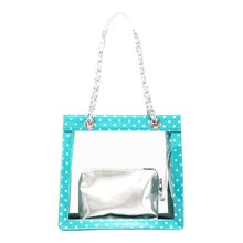 SCORE! Andrea Large Clear Designer Tote for School, Work, Travel - Turquoise and Silver