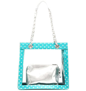 SCORE! Andrea Large Clear Designer Tote for School, Work, Travel - Turquoise and Silver