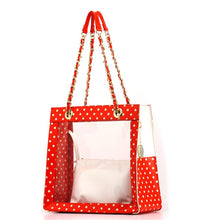 SCORE! Andrea Large Clear Designer Tote for School, Work, Travel - Bright Orange and White