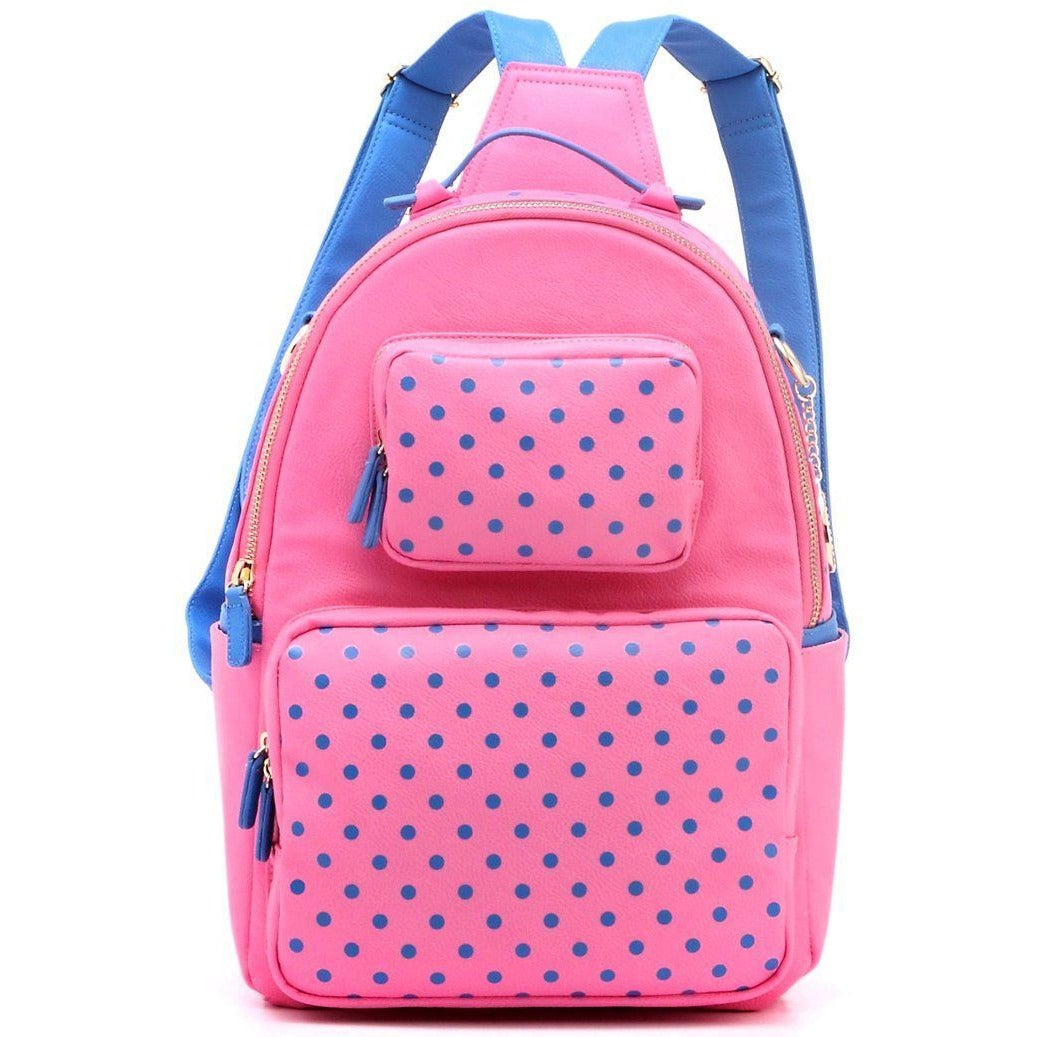 SCORE! Natalie Michelle Large Polka Dot Designer Backpack - Pink and French Blue