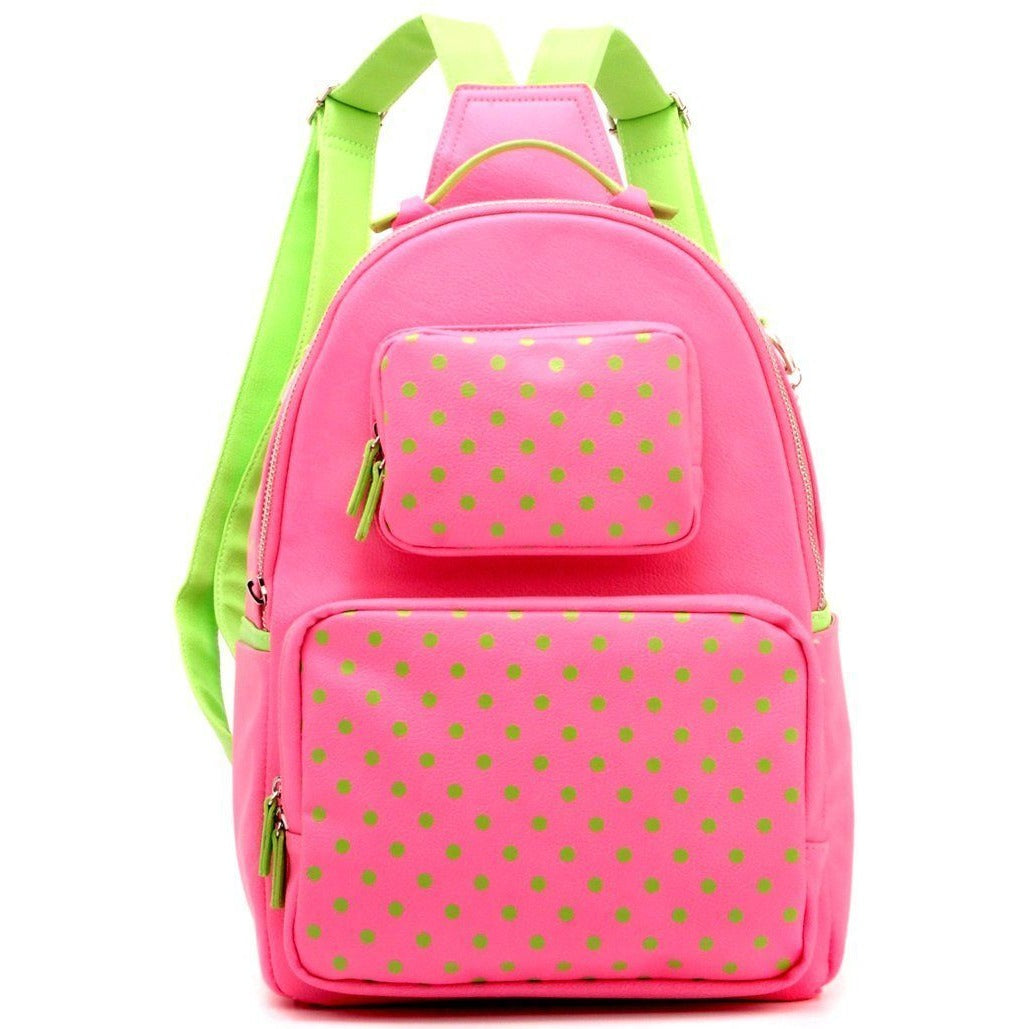 SCORE! Natalie Michelle Large Polka Dot Designer Backpack - Pink and Lime Green