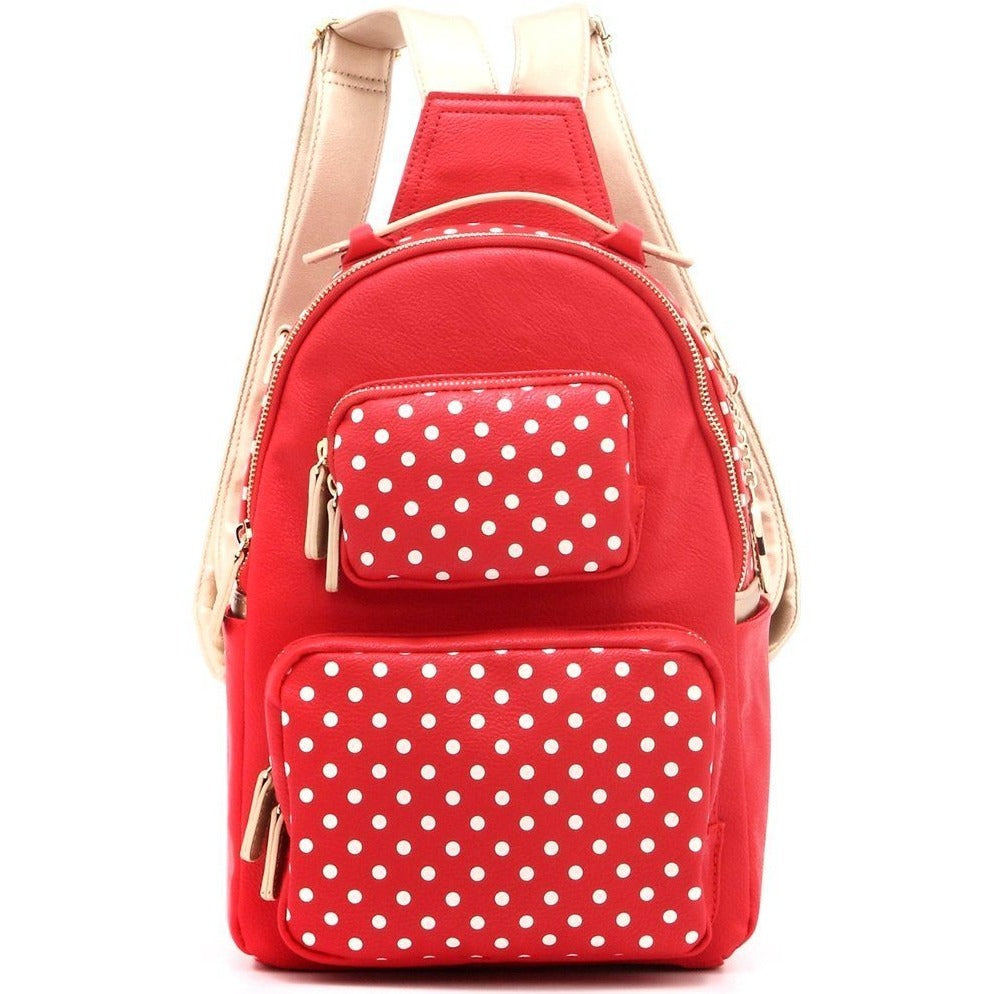 SCORE! Natalie Michelle Large Polka Dot Designer Backpack - Red and Gold