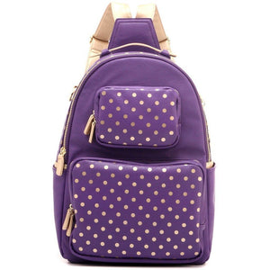 SCORE! Natalie Michelle Large Polka Dot Designer Backpack - Royal Purple and Gold Metallic