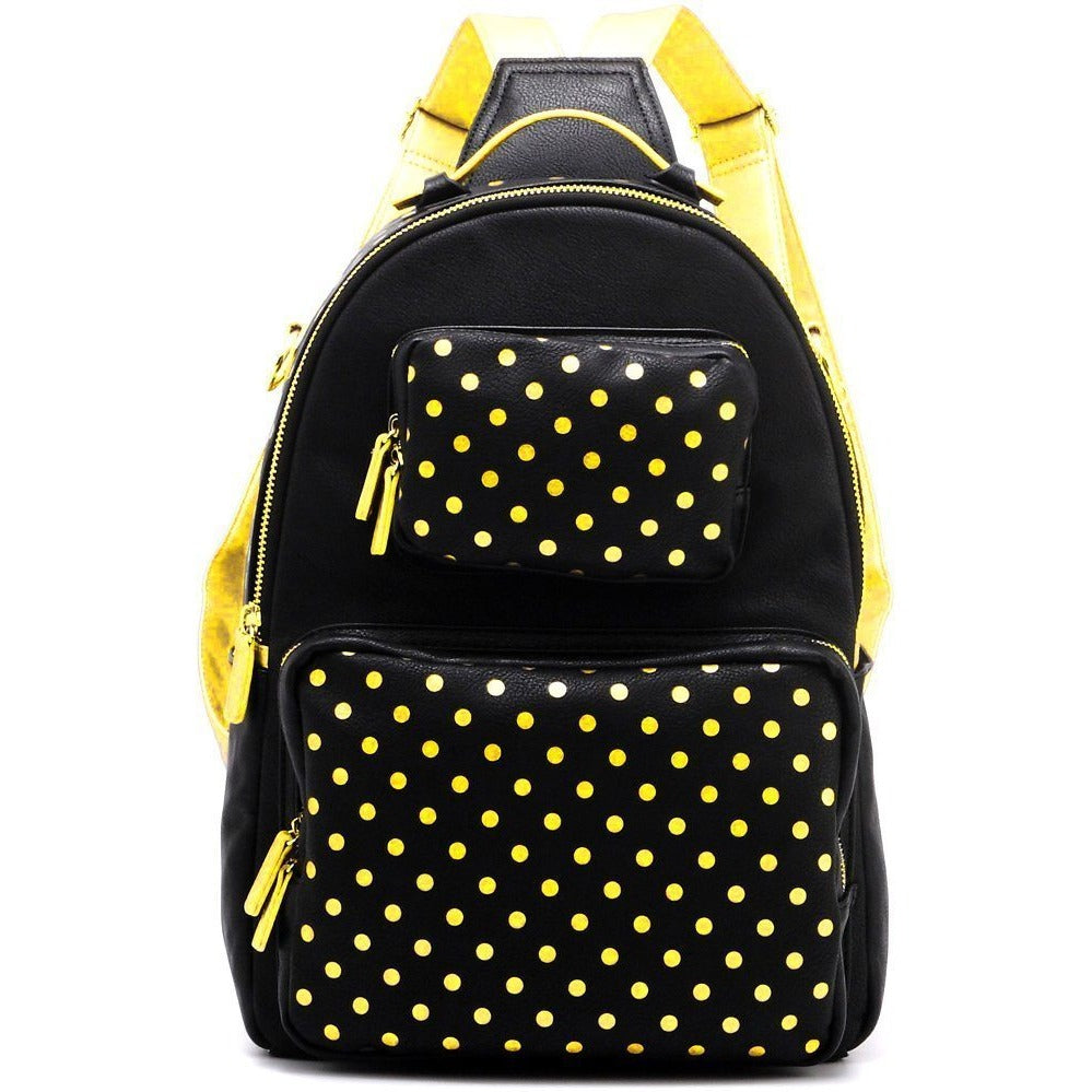 SCORE! Natalie Michelle Large Polka Dot Designer Backpack - Black and Yellow Gold