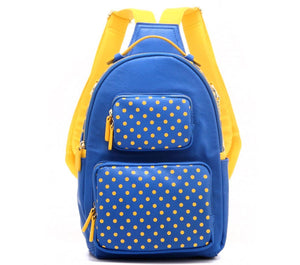 SCORE! Natalie Michelle Large Polka Dot Designer Backpack - Royal Blue and Yellow Gold