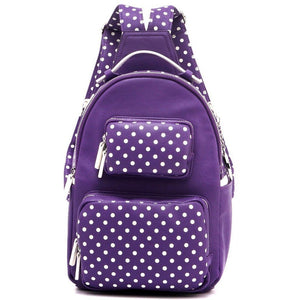 SCORE! Natalie Michelle Medium Polka Dot Backpack - Purple and White