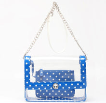 SCORE! Chrissy Medium Designer Clear Cross-body Bag - Royal Blue and White
