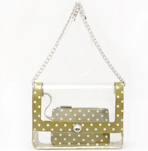 SCORE! Medium Designer Clear Cross-body Bag - Olive Green & White