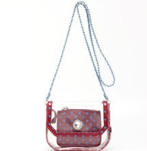 SCORE! Chrissy Small Designer Clear Crossbody Bag - Maroon and Blue