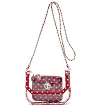 SCORE! Chrissy Small Designer Clear Crossbody Bag - Maroon and Lavender