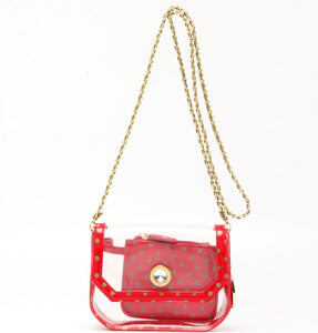 SCORE! Chrissy Small Designer Clear Crossbody Bag - Red and Olive Green