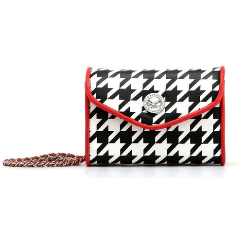 SCORE! Eva Designer Crossbody Clutch - Black and White Houndstooth with Racing Red